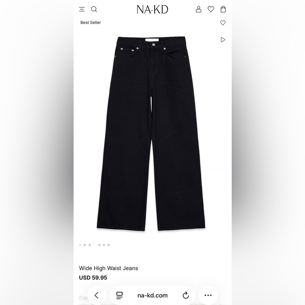 NA-KD Black Wide High Waist Jeans 32